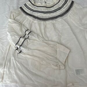 H&M Cream Ruffled Long Sleeve Bib Collar Blouse